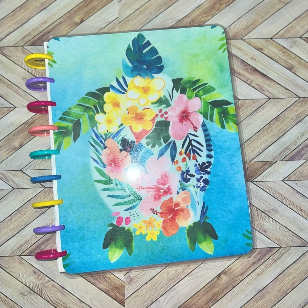 Classic happy planner size undated 12 months tropical turtle aloha flowers